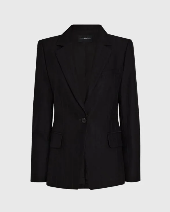 Club Monaco Blazers and Suiting Cutaway Striped Jacquard Blazer Black 8211 Women