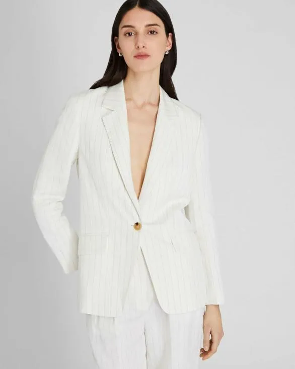 Club Monaco Blazers and Suiting Pinstripe SingleBreasted LinenBlend Blazer Ivory Mix 8211 Women Club Monaco Blazers and Suiting Pinstripe SingleBreasted LinenBlend Blazer Ivory Mix 8211 Women