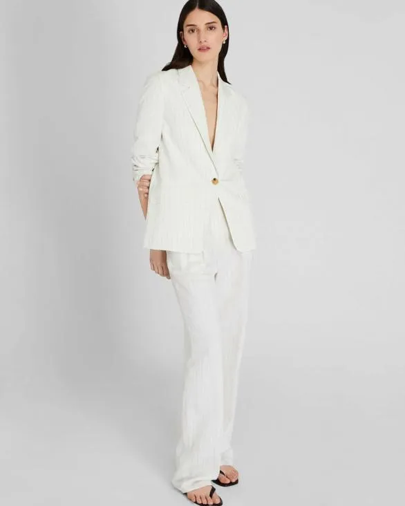Club Monaco Blazers and Suiting Pinstripe SingleBreasted LinenBlend Blazer Ivory Mix 8211 Women