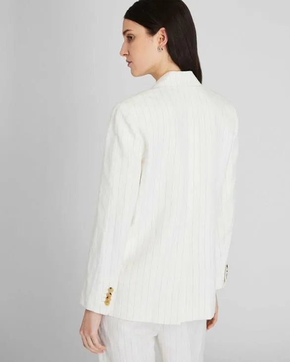 Club Monaco Blazers and Suiting Pinstripe SingleBreasted LinenBlend Blazer Ivory Mix 8211 Women