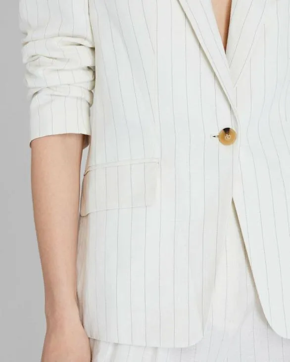 Club Monaco Blazers and Suiting Pinstripe SingleBreasted LinenBlend Blazer Ivory Mix 8211 Women