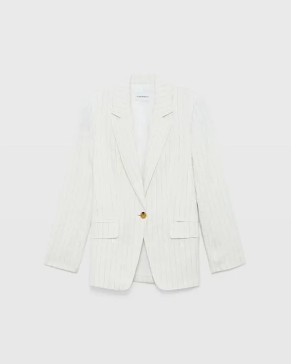 Club Monaco Blazers and Suiting Pinstripe SingleBreasted LinenBlend Blazer Ivory Mix 8211 Women