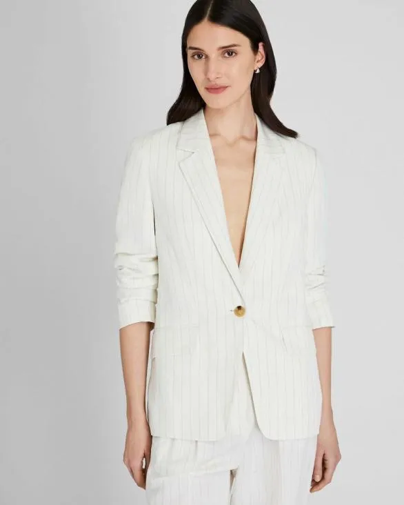 Club Monaco Blazers and Suiting Pinstripe SingleBreasted LinenBlend Blazer Ivory Mix 8211 Women