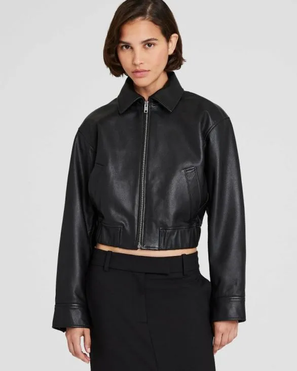 Club Monaco Jackets and Coats Leather Bomber Jacket Black 8211 Women