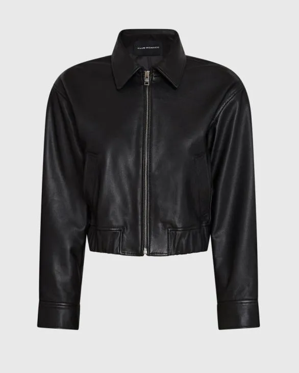 Club Monaco Jackets and Coats Leather Bomber Jacket Black 8211 Women