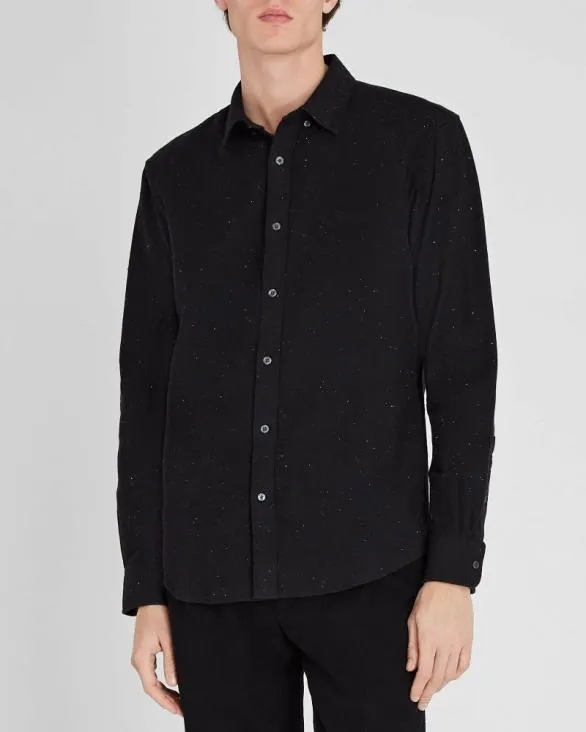 Club Monaco Shirts LongSleeve Donegal Cotton Blend Shirt Black 8211 Men