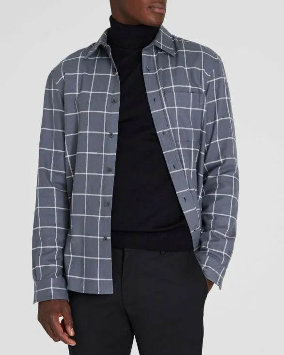 Club Monaco Shirts Windowpane Lightweight Flannel Shirt Grey 8211 Men