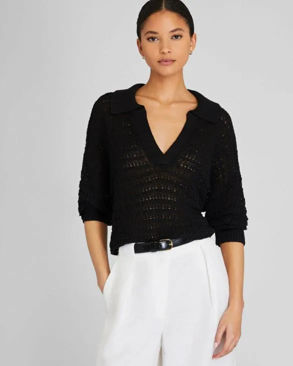 Club Monaco Sweaters Mixed Stitch Oversized Johnny Collar Sweater Black 8211 Women