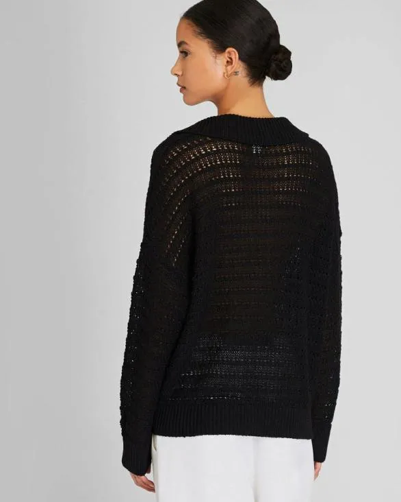 Club Monaco Sweaters Mixed Stitch Oversized Johnny Collar Sweater Black 8211 Women