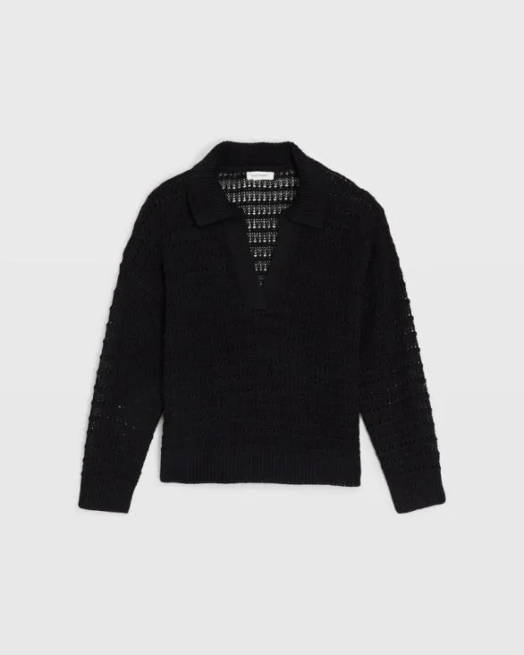 Club Monaco Sweaters Mixed Stitch Oversized Johnny Collar Sweater Black 8211 Women