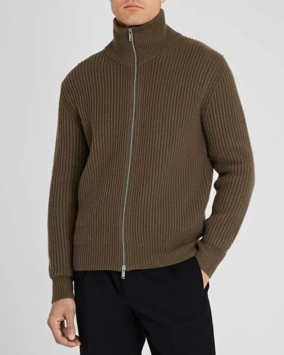Club Monaco Sweaters RibStitch FullZip Sweater Olive 8211 Men