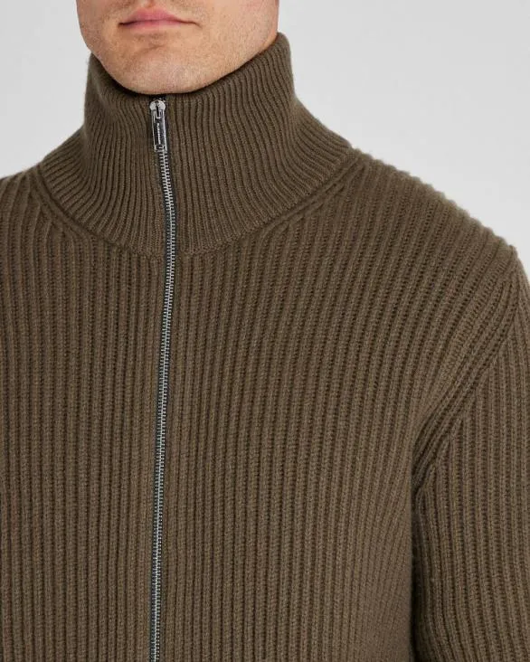 Club Monaco Sweaters RibStitch FullZip Sweater Olive 8211 Men