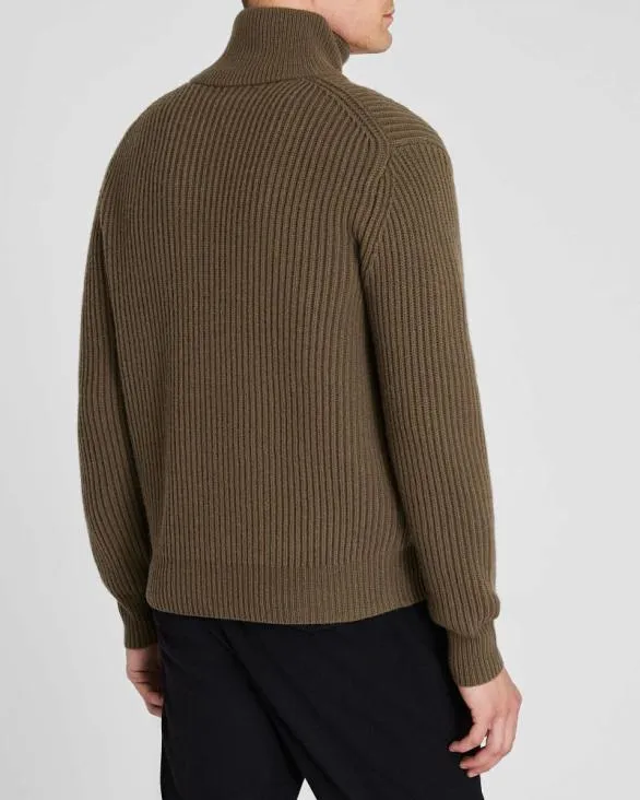 Club Monaco Sweaters RibStitch FullZip Sweater Olive 8211 Men