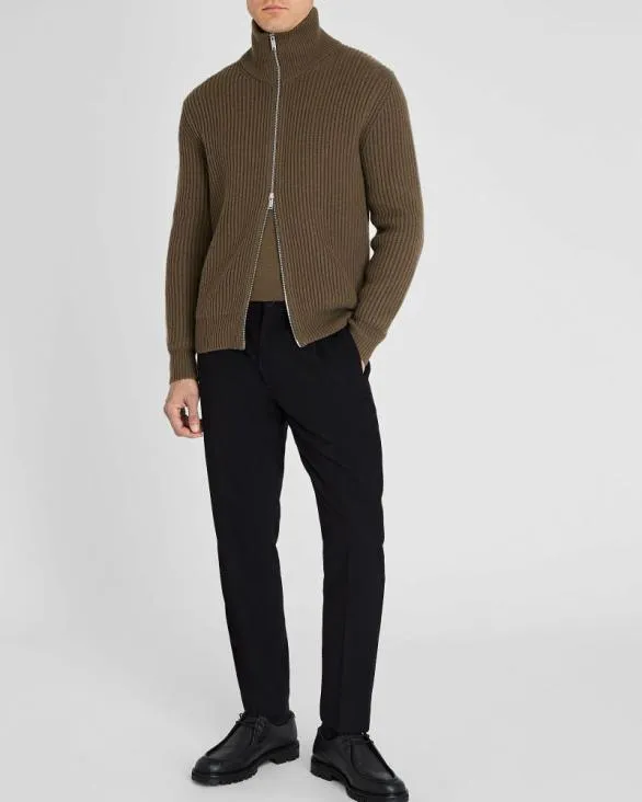Club Monaco Sweaters RibStitch FullZip Sweater Olive 8211 Men