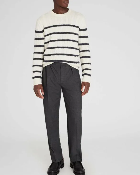 Club Monaco Sweaters Striped Cashmere CableKnit Crewneck Ivory 8211 Men