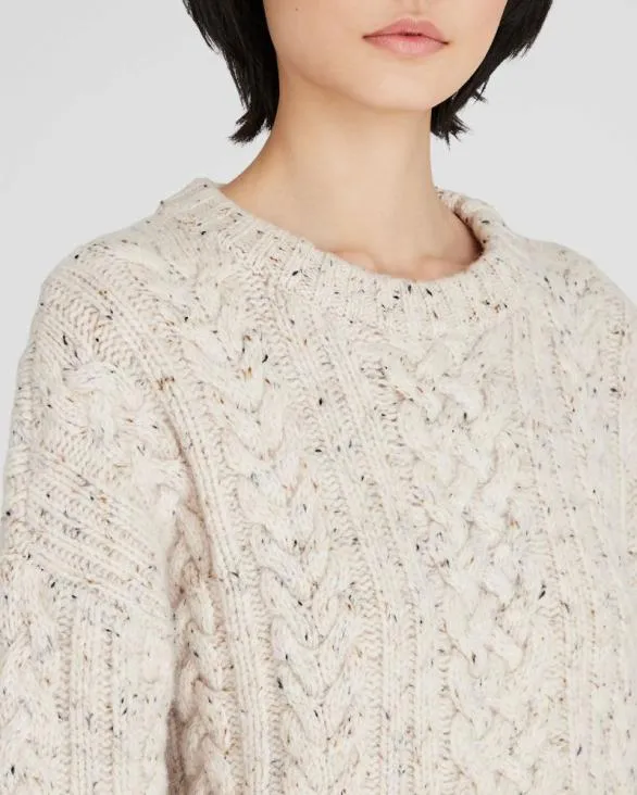 Club Monaco Sweaters Wool Blend CableKnit Donegal Sweater Ivory 8211 Women