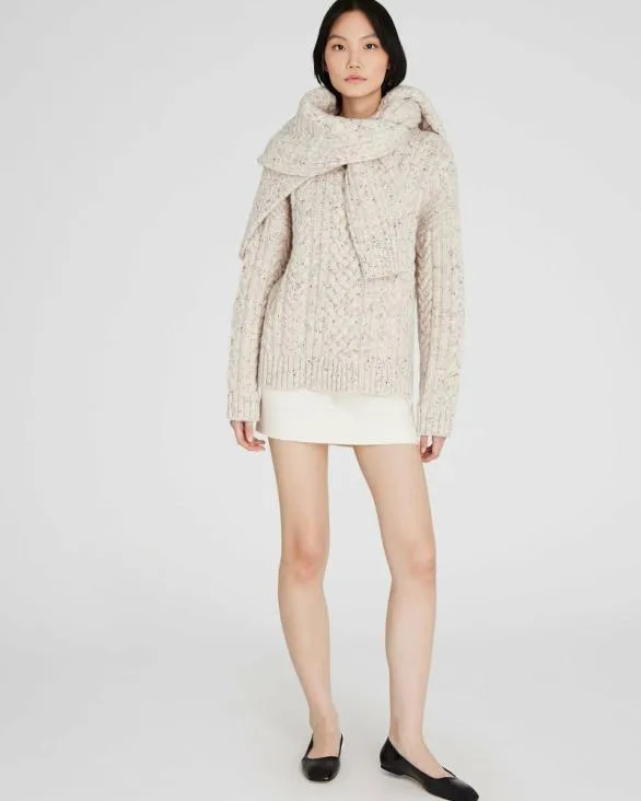 Club Monaco Sweaters Wool Blend CableKnit Donegal Sweater Ivory 8211 Women