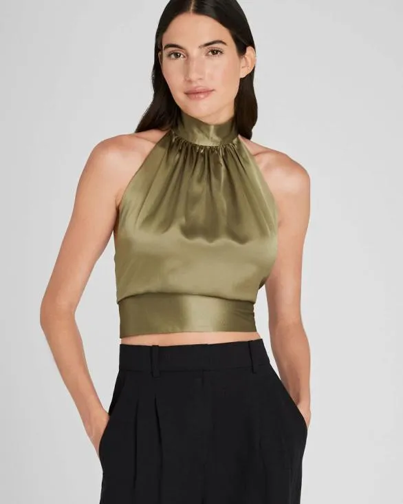Club Monaco Tops Silk Charmeuse Tie Halter Top Thyme 8211 Women