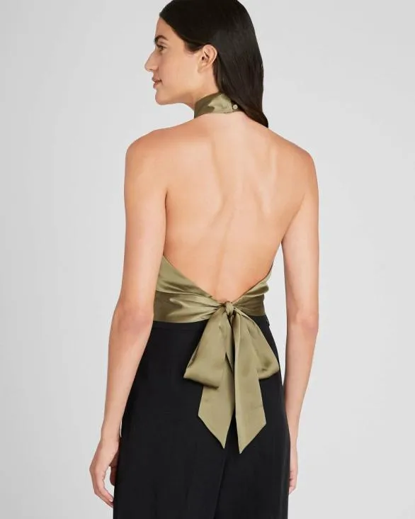 Club Monaco Tops Silk Charmeuse Tie Halter Top Thyme 8211 Women