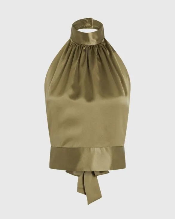 Club Monaco Tops Silk Charmeuse Tie Halter Top Thyme 8211 Women