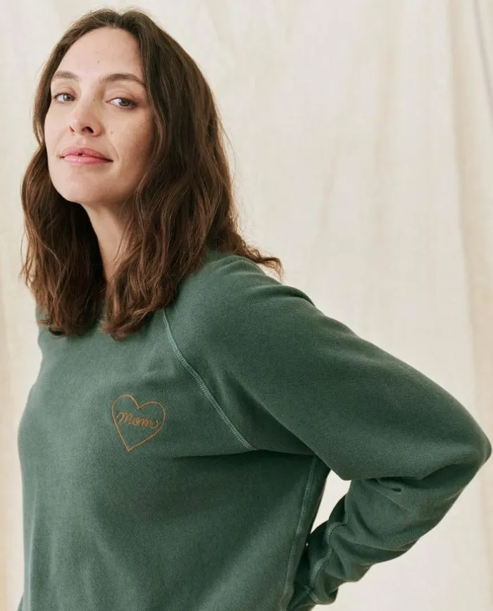 CollectionTees and Sweats The Great The Mom Embroidered College Sweatshirt Palm Leaf With Spice