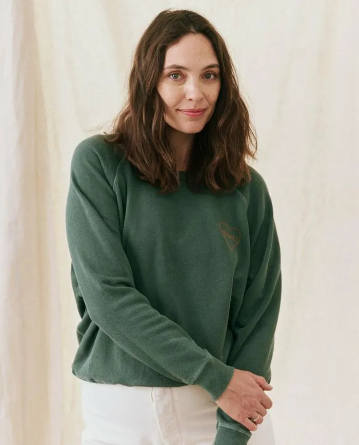 CollectionTees and Sweats The Great The Mom Embroidered College Sweatshirt Palm Leaf With Spice