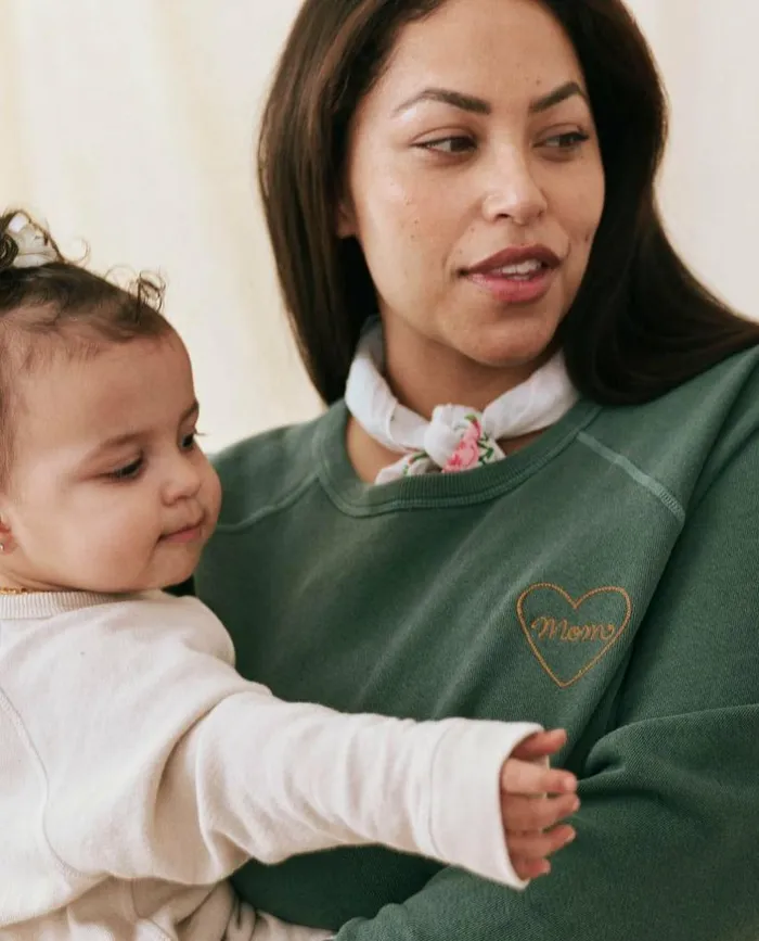 CollectionTees and Sweats The Great The Mom Embroidered College Sweatshirt Palm Leaf With Spice
