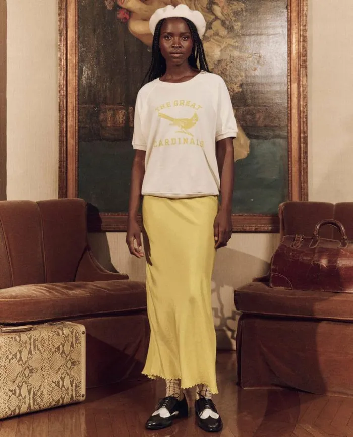 CollectionTees and Sweats The Great The Short Sleeve Sweatshirt Washed White With Perched Cardinal Graphic
