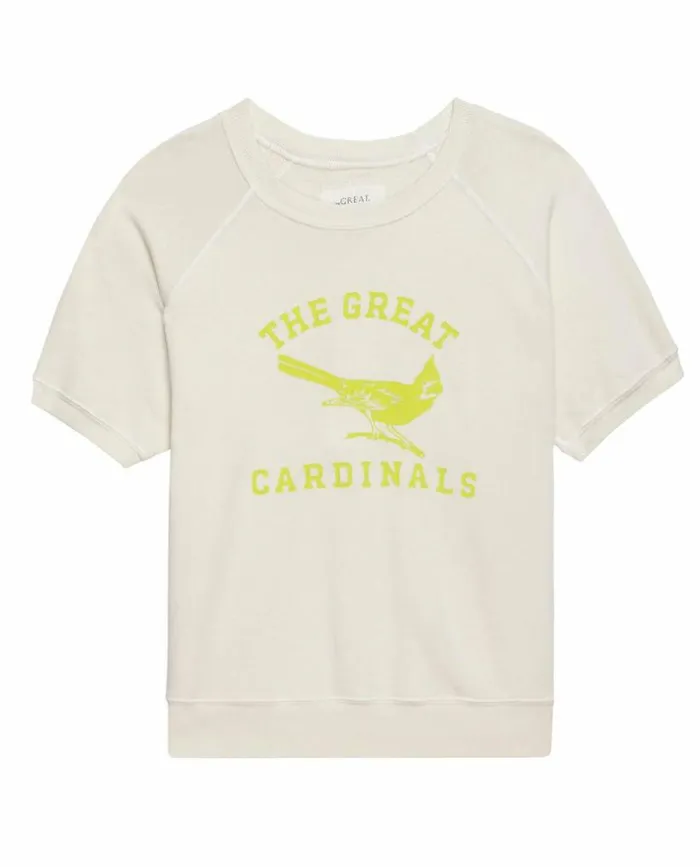 CollectionTees and Sweats The Great The Short Sleeve Sweatshirt Washed White With Perched Cardinal Graphic