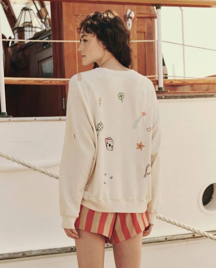CollectionTees and Sweats The Great The Slouch Sweatshirt Washed White With Charm Embroidery