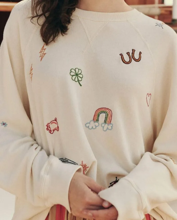CollectionTees and Sweats The Great The Slouch Sweatshirt Washed White With Charm Embroidery