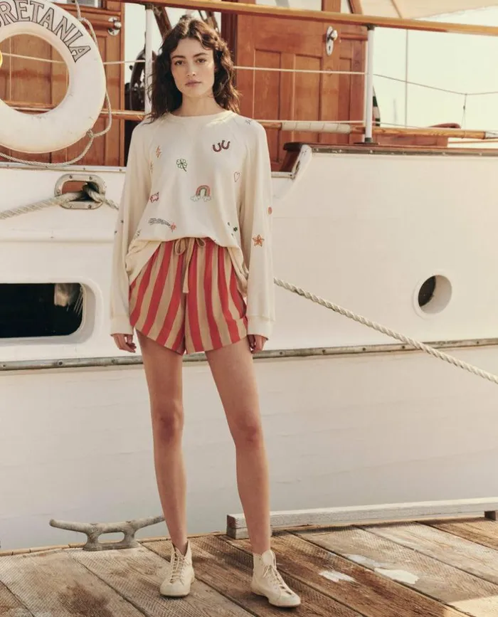 CollectionTees and Sweats The Great The Slouch Sweatshirt Washed White With Charm Embroidery
