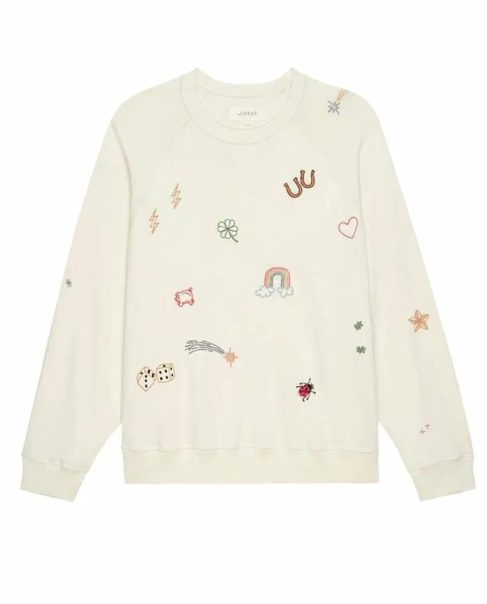 CollectionTees and Sweats The Great The Slouch Sweatshirt Washed White With Charm Embroidery