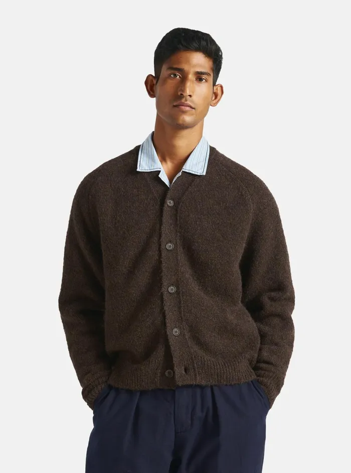 David Cardigan In Brown Alpaca Knit Men Universal Works Cardigans