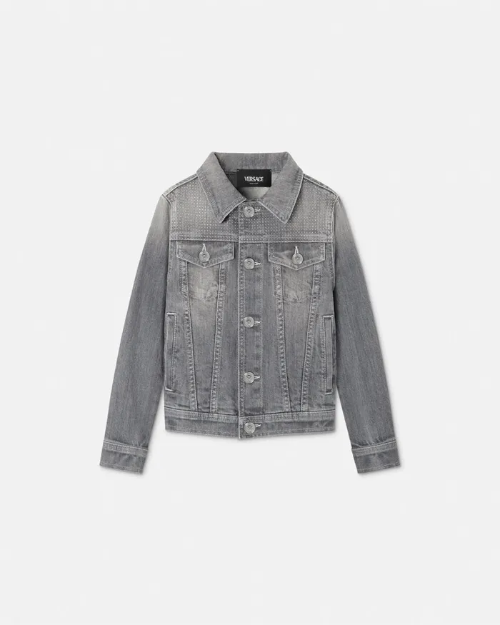 Denim Kids Versace Studded Logo Denim Jacket Gray
