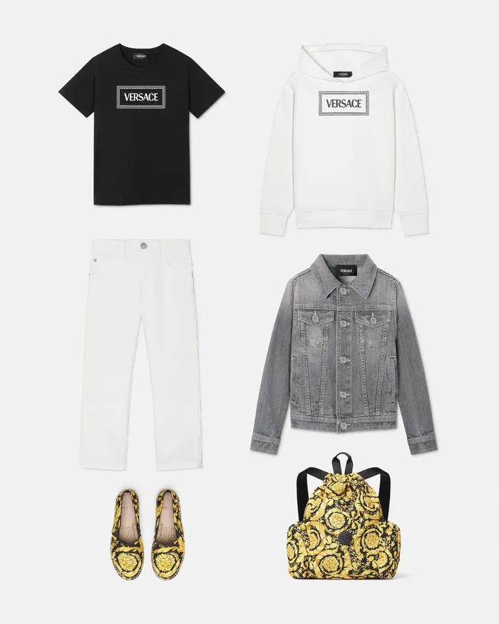 Denim Kids Versace Studded Logo Denim Jacket Gray