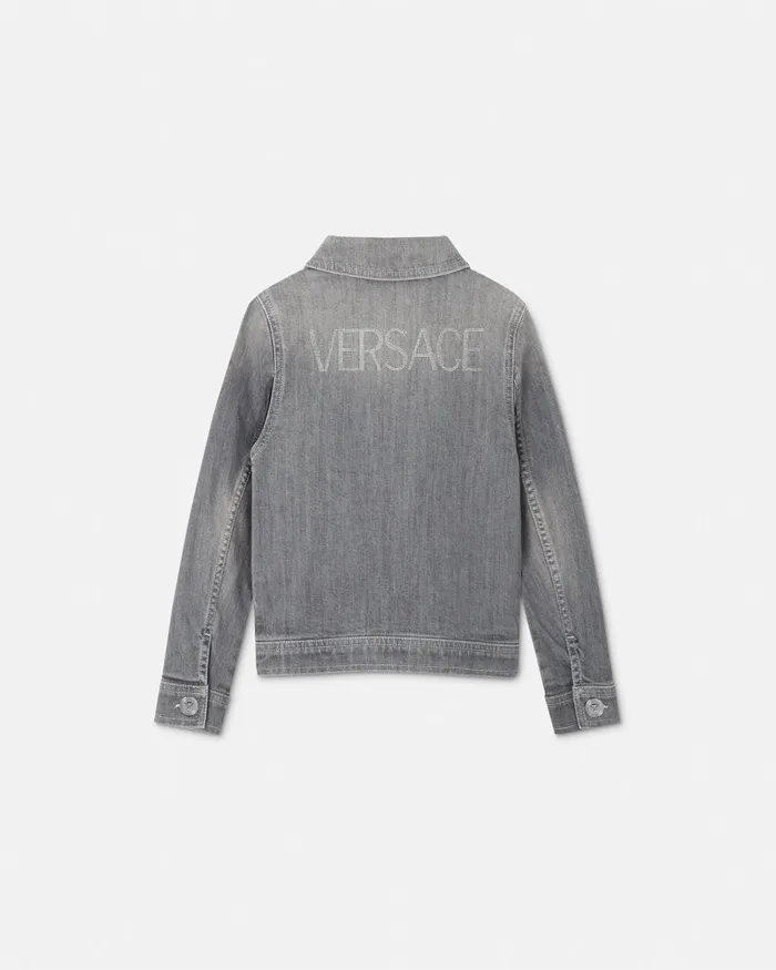 Denim Kids Versace Studded Logo Denim Jacket Gray