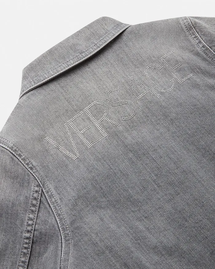 Denim Kids Versace Studded Logo Denim Jacket Gray