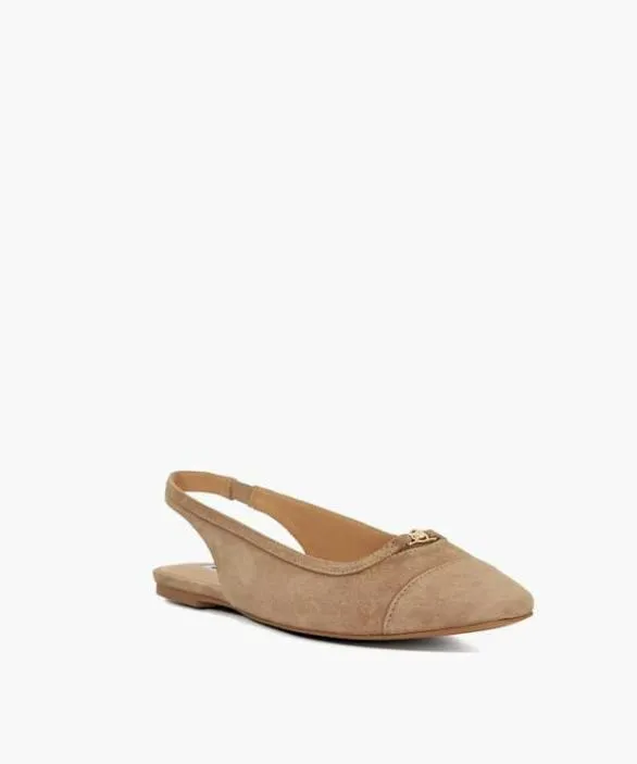 Dune London Ballet Pumps Women Hanna Caramel Suede Sling Back Logo Flats Brown
