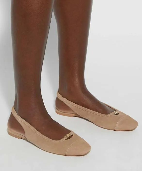 Dune London Ballet Pumps Women Hanna Caramel Suede Sling Back Logo Flats Brown