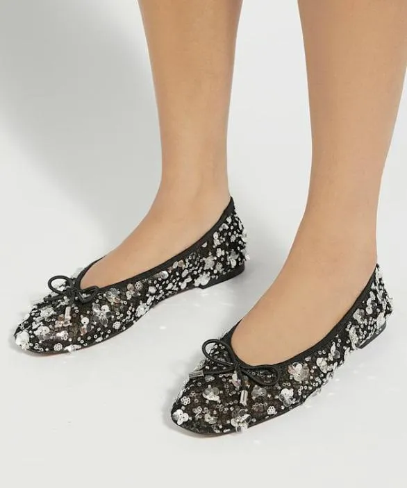 Dune London Ballet Pumps Women Hannie Black Embellished Mesh Ballet Flat Black