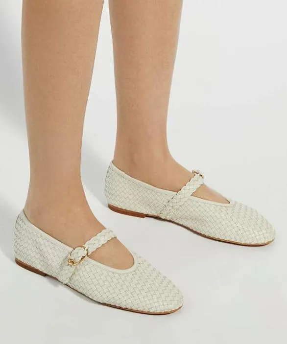 Dune London Ballet Pumps Women Headline Ecru Leather Woven Mary Jane Ballet Flats Neutral