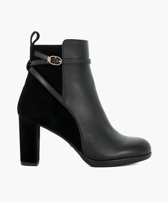 Dune London Black Boots Women Ottara Black Branded Buckle Heeled Ankle Boot Black Dune London Black Boots Women Ottara Black Branded Buckle Heeled Ankle Boot Black