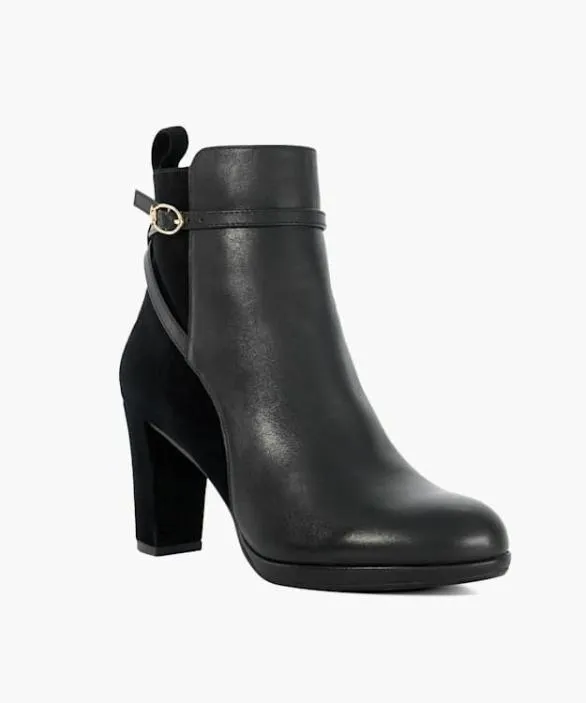 Dune London Black Boots Women Ottara Black Branded Buckle Heeled Ankle Boot Black