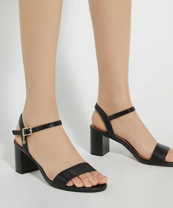 Dune London Black Sandals Women Jelly Black Leather Block Heeled Sandals Black
