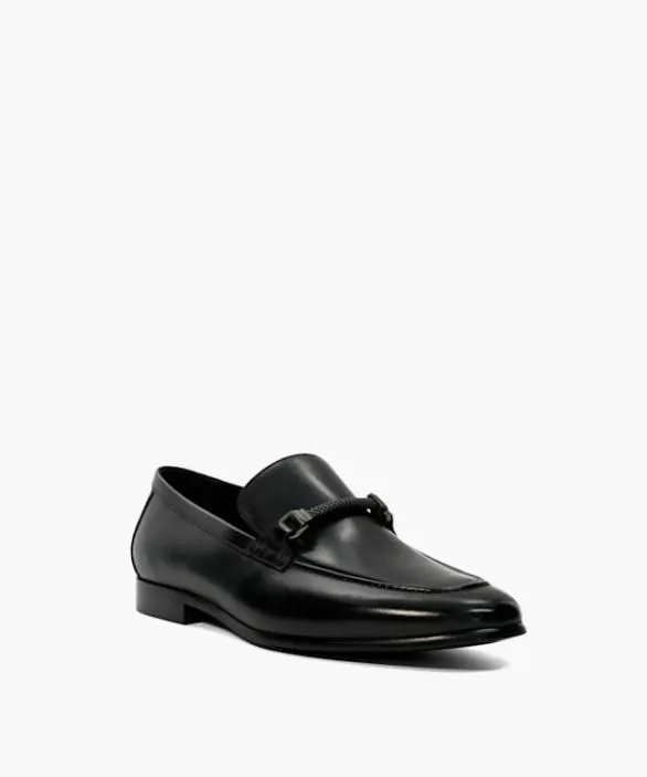 Dune London Black Shoes Men Scilly Black Leather Snaffle Trimmed Loafers Black