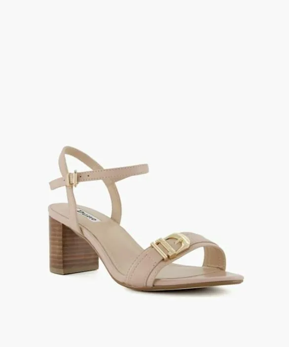 Dune London Block Heeled Sandals Women Jessie Blush Wide Fit BrandedBuckle Heeled Sandals Neutral