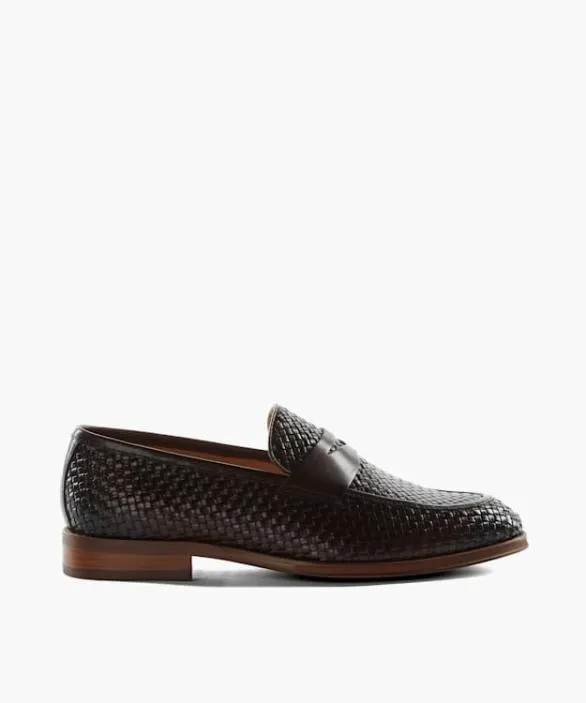 Dune London Brown Shoes Men Saharas Brown Leather Woven Loafers Brown