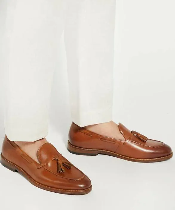 Dune London Brown Shoes Men Sanders Tan TasselTrimmed Loafers Brown Leather