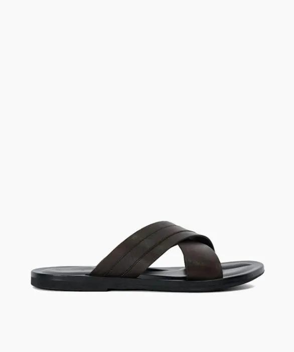 Dune London Casual Sandals Men Frankos Brown Leather Cross Over Strap Sandals Brown